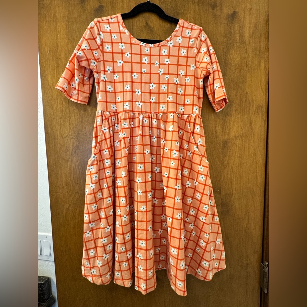 Hanna Andersson Orange Checkered Floral Dress